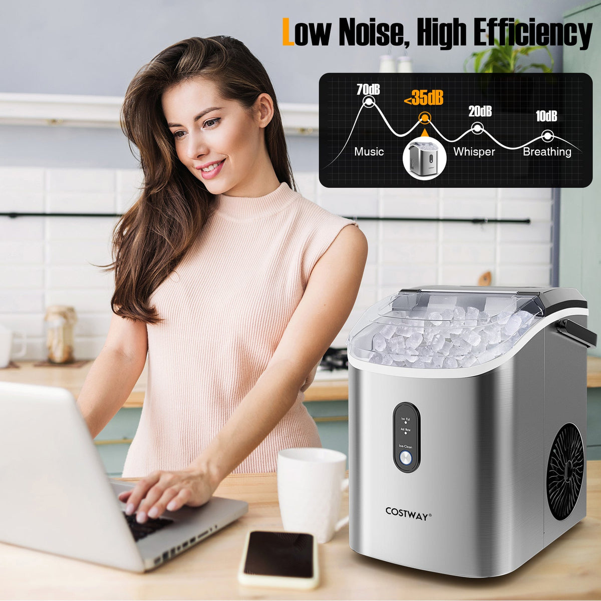 Nugget Countertop Ice Maker with Soft Chewable Pellet Ice-Silver